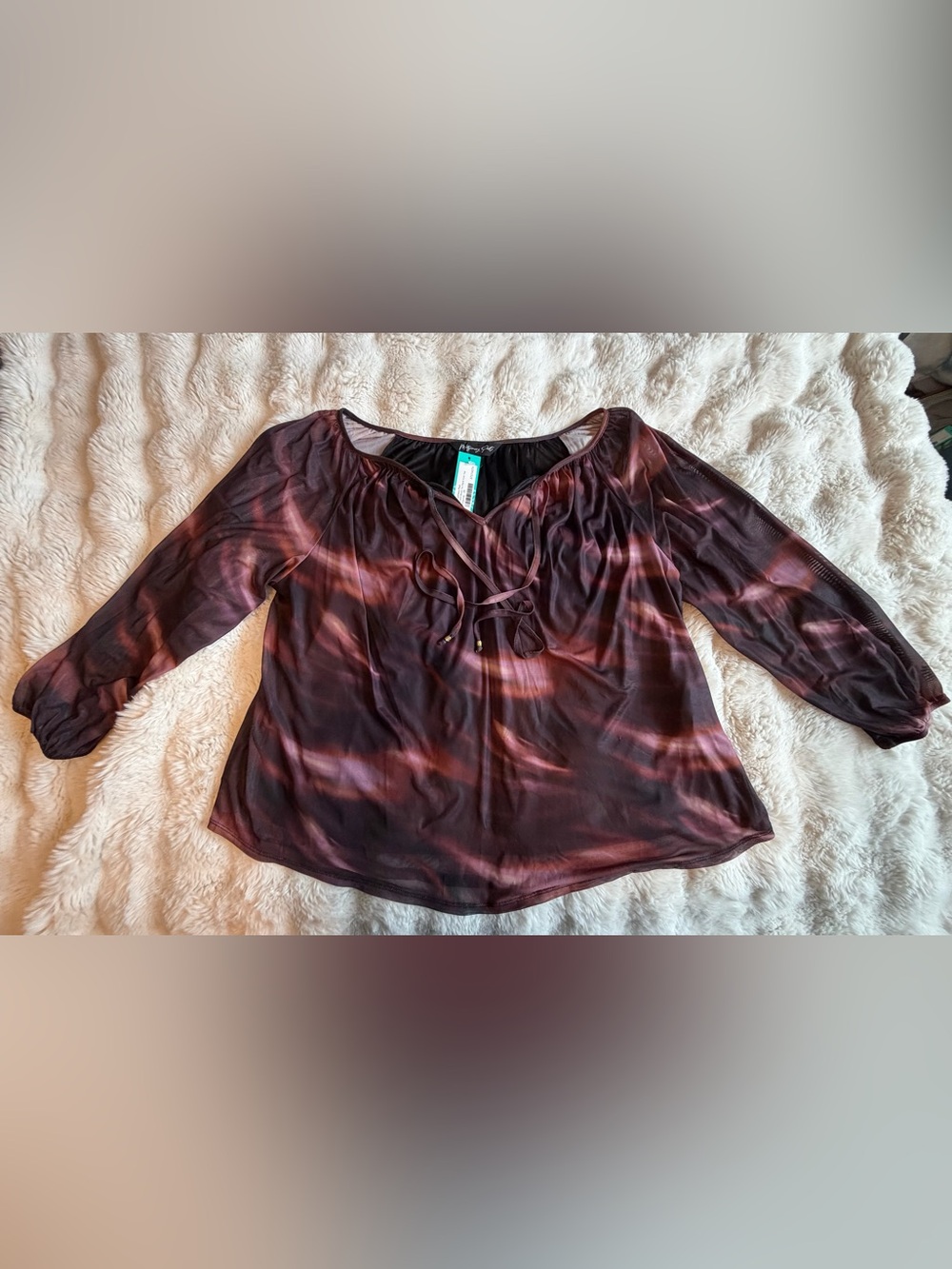 Montgomery Post Maribel Burgundy Mesh Tie Neck Top 2X NWT Stitch Fix